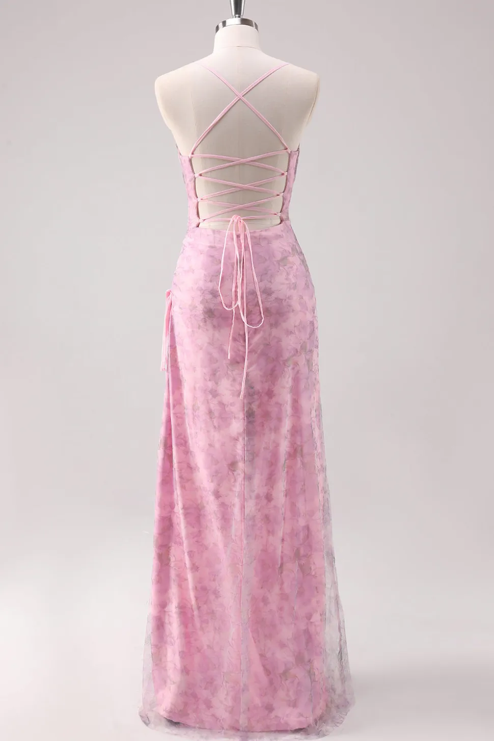 Rosa Floral Esparguete Correias Bainha Long Prom Dress