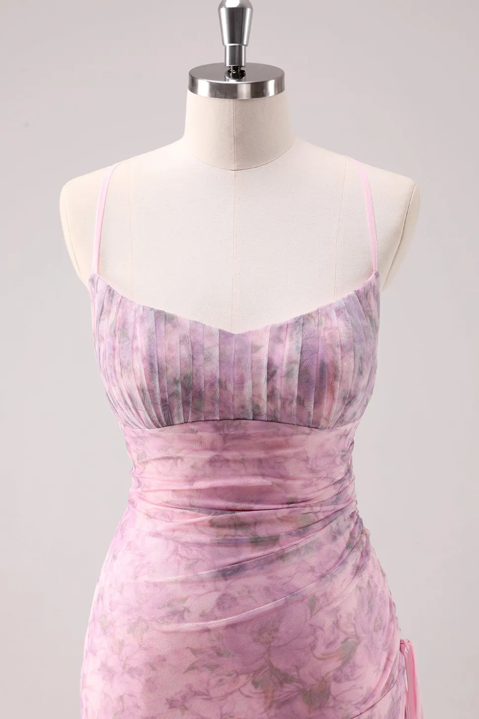 Rosa Floral Esparguete Correias Bainha Long Prom Dress