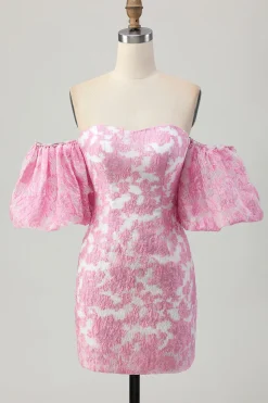 Rosa Floral Fora do Ombro Homecoming Dress com mangas destacáveis