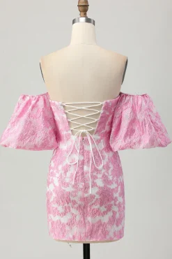 Rosa Floral Fora do Ombro Homecoming Dress com mangas destacáveis