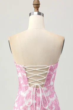Rosa Floral Fora do Ombro Homecoming Dress com mangas destacáveis