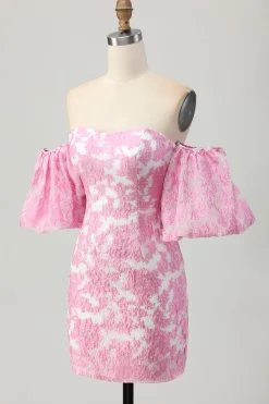 Rosa Floral Fora do Ombro Homecoming Dress com mangas destacáveis