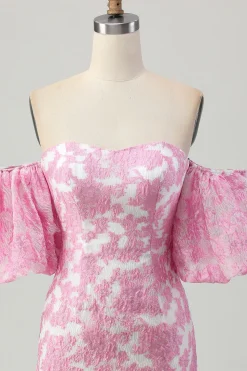 Rosa Floral Fora do Ombro Homecoming Dress com mangas destacáveis