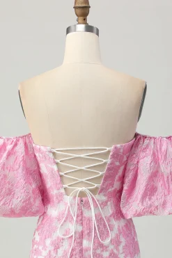 Rosa Floral Fora do Ombro Homecoming Dress com mangas destacáveis