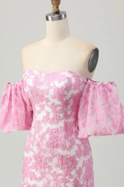 Rosa Floral Fora do Ombro Homecoming Dress com mangas destacáveis