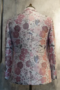 Rosa Floral Jacquard Xaile Lapela 2 Peças Prom Homecoming Suits
