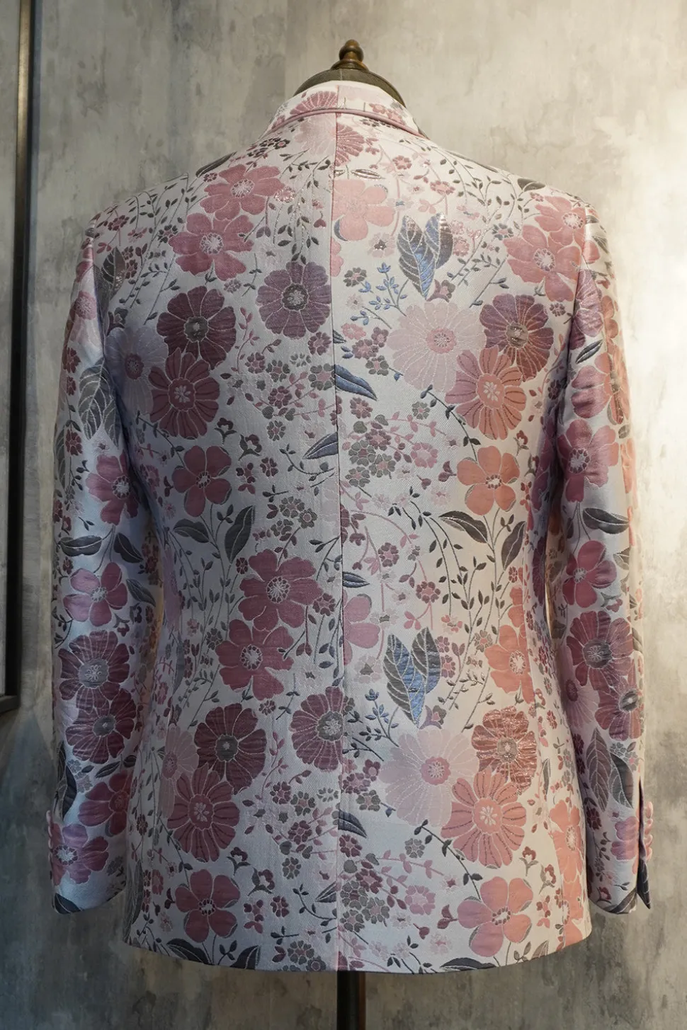 Rosa Floral Jacquard Xaile Lapela 2 Peças Prom Homecoming Suits
