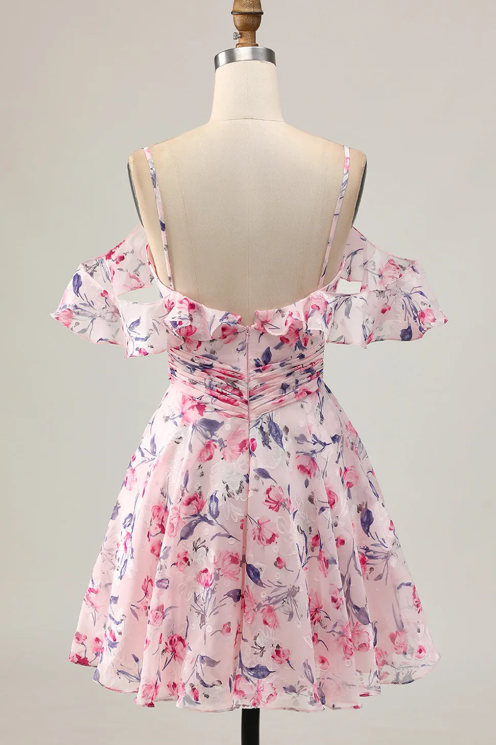 Rosa Floral Uma Linha Ombro Frio Short Homecoming Dress
