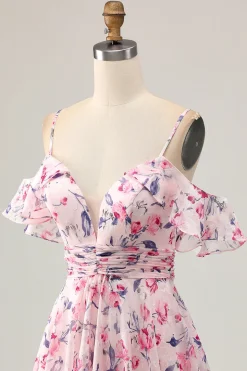 Rosa Floral Uma Linha Ombro Frio Short Homecoming Dress