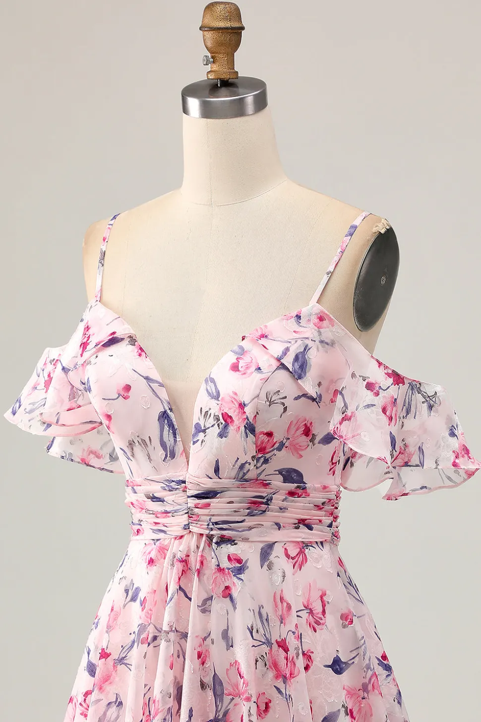 Rosa Floral Uma Linha Ombro Frio Short Homecoming Dress