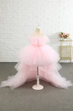 Rosa high low flower girl vestido