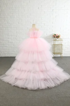 Rosa high low flower girl vestido