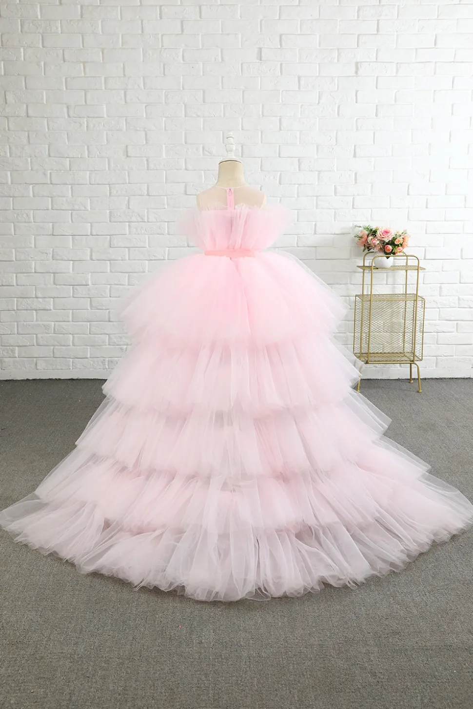 Rosa high low flower girl vestido