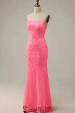 Rosa Lantejoulas Vestido de Festa