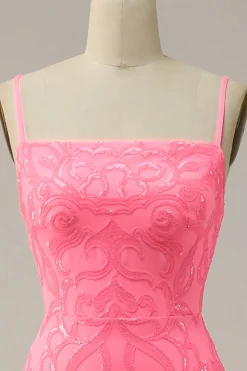 Rosa Lantejoulas Vestido de Festa