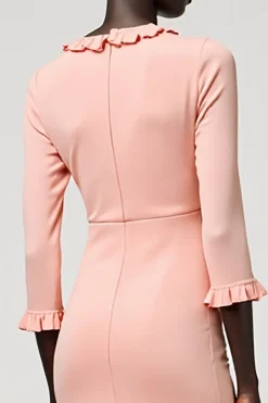 Rosa Lápis Meias Mangas Longos Vestido Para Casamento Convidada