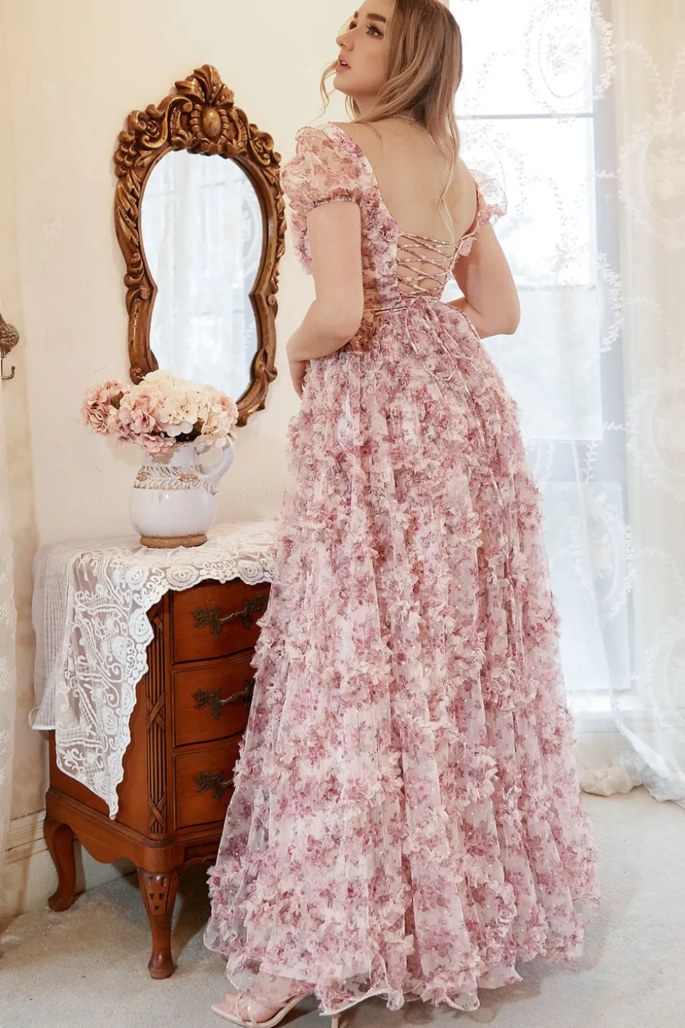 Rosa Mais Tamanho Vestido de Baile