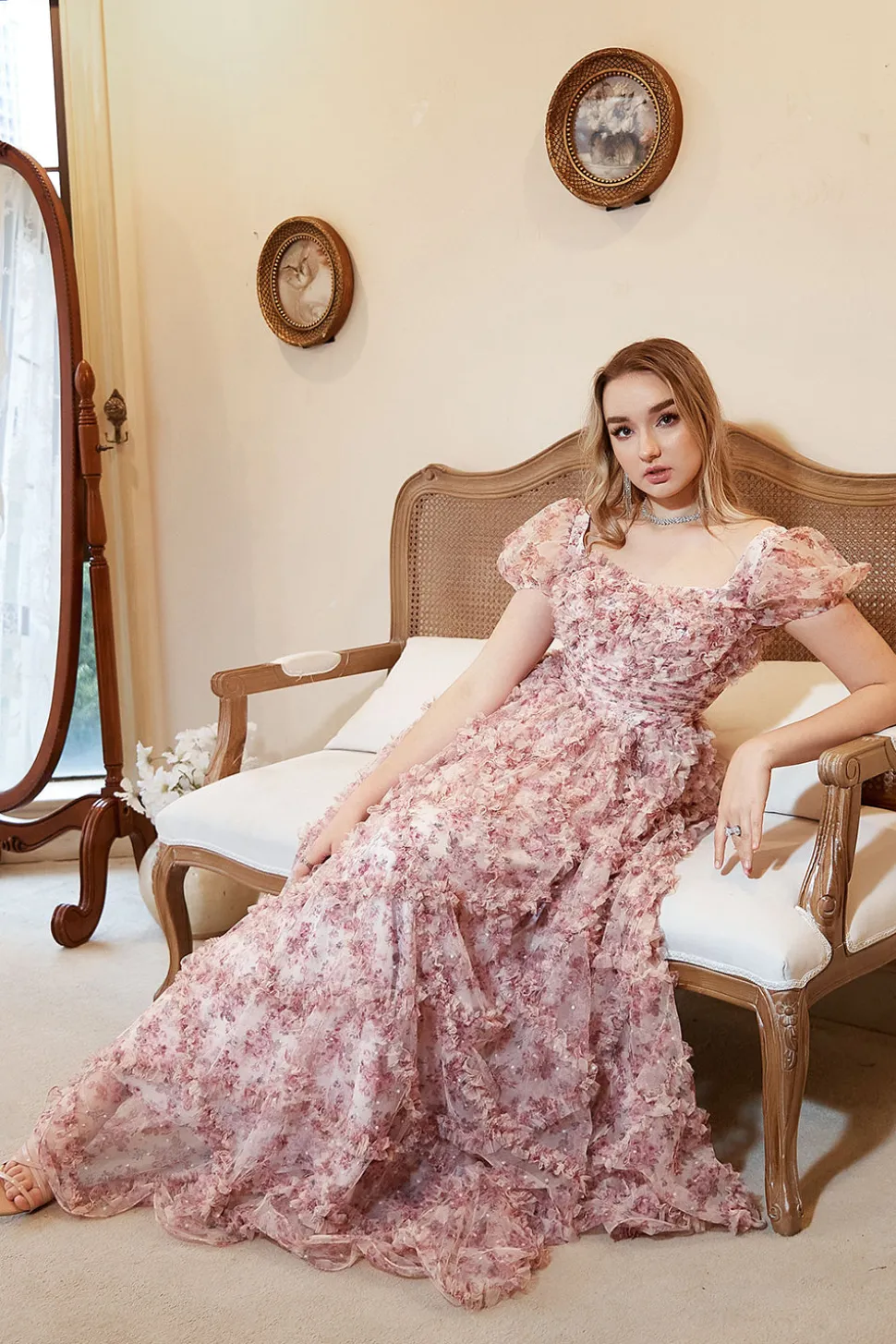 Rosa Mais Tamanho Vestido de Baile