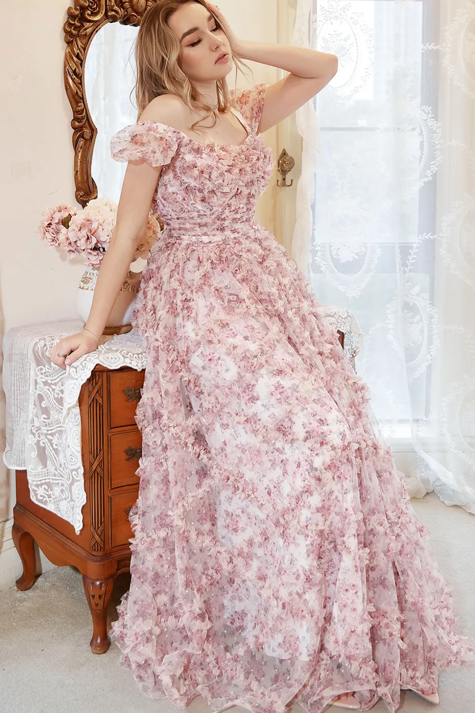 Rosa Mais Tamanho Vestido de Baile