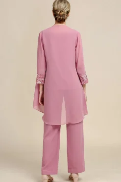 Rosa Mangas Compridas 3 Peça Pant Suits