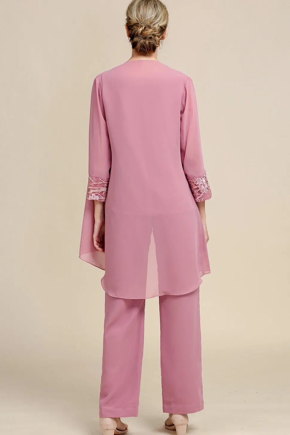 Rosa Mangas Compridas 3 Peça Pant Suits