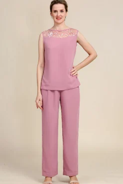 Rosa Mangas Compridas 3 Peça Pant Suits