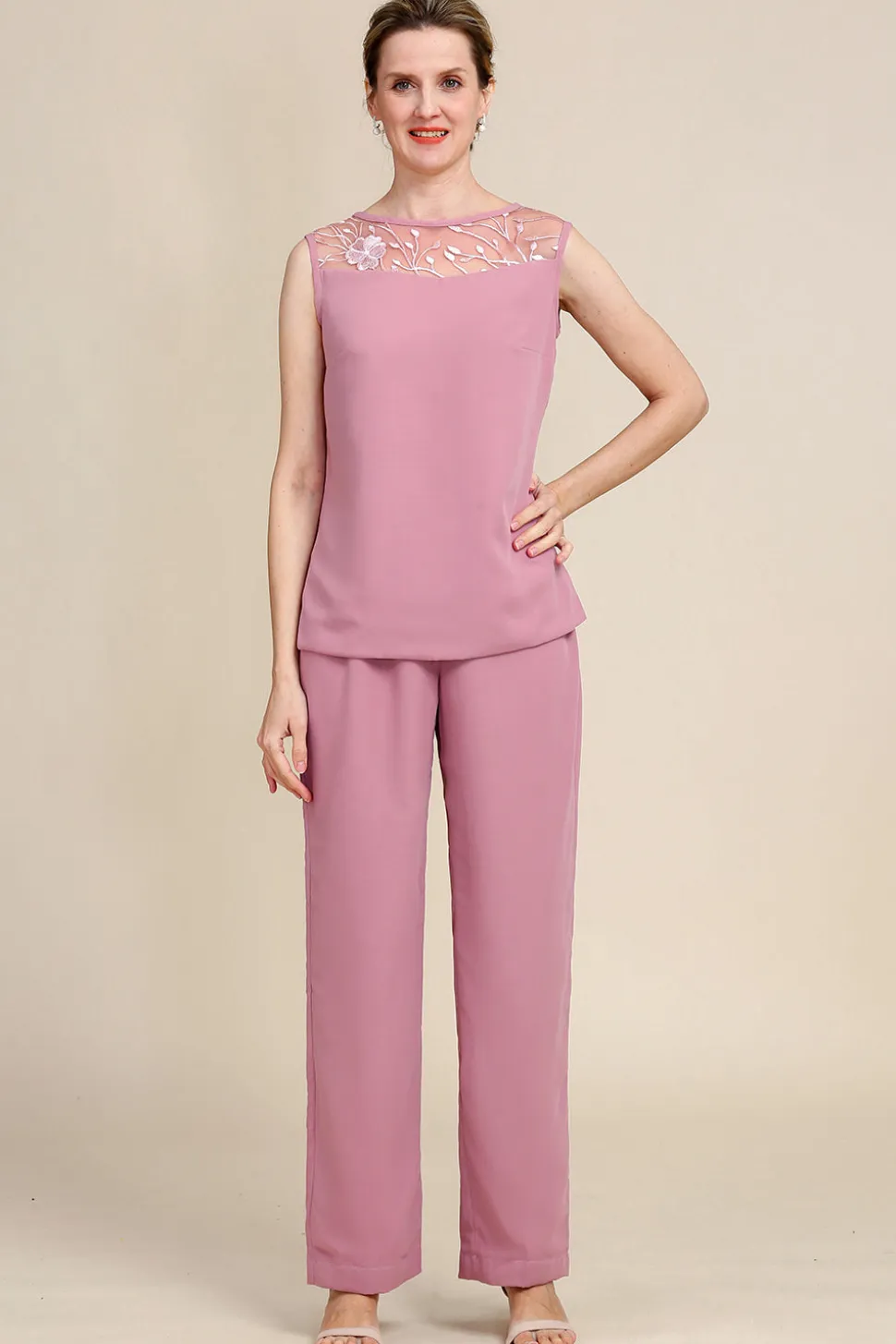 Rosa Mangas Compridas 3 Peça Pant Suits