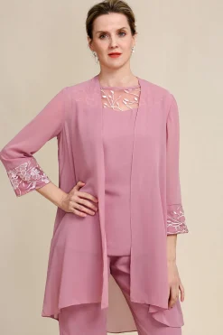 Rosa Mangas Compridas 3 Peça Pant Suits