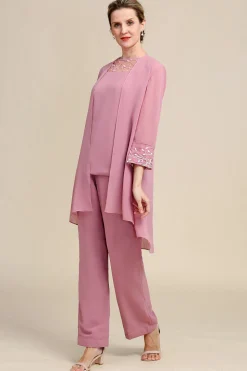 Rosa Mangas Compridas 3 Peça Pant Suits
