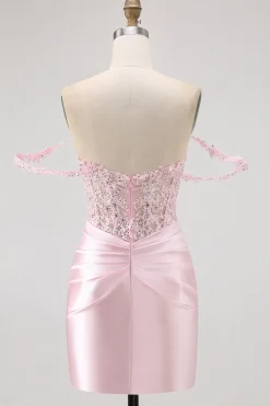 Rosa Off The Shoulder Bodycon Corset Homecoming Vestido
