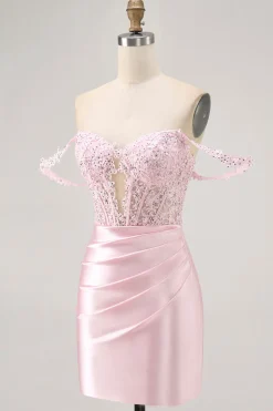 Rosa Off The Shoulder Bodycon Corset Homecoming Vestido
