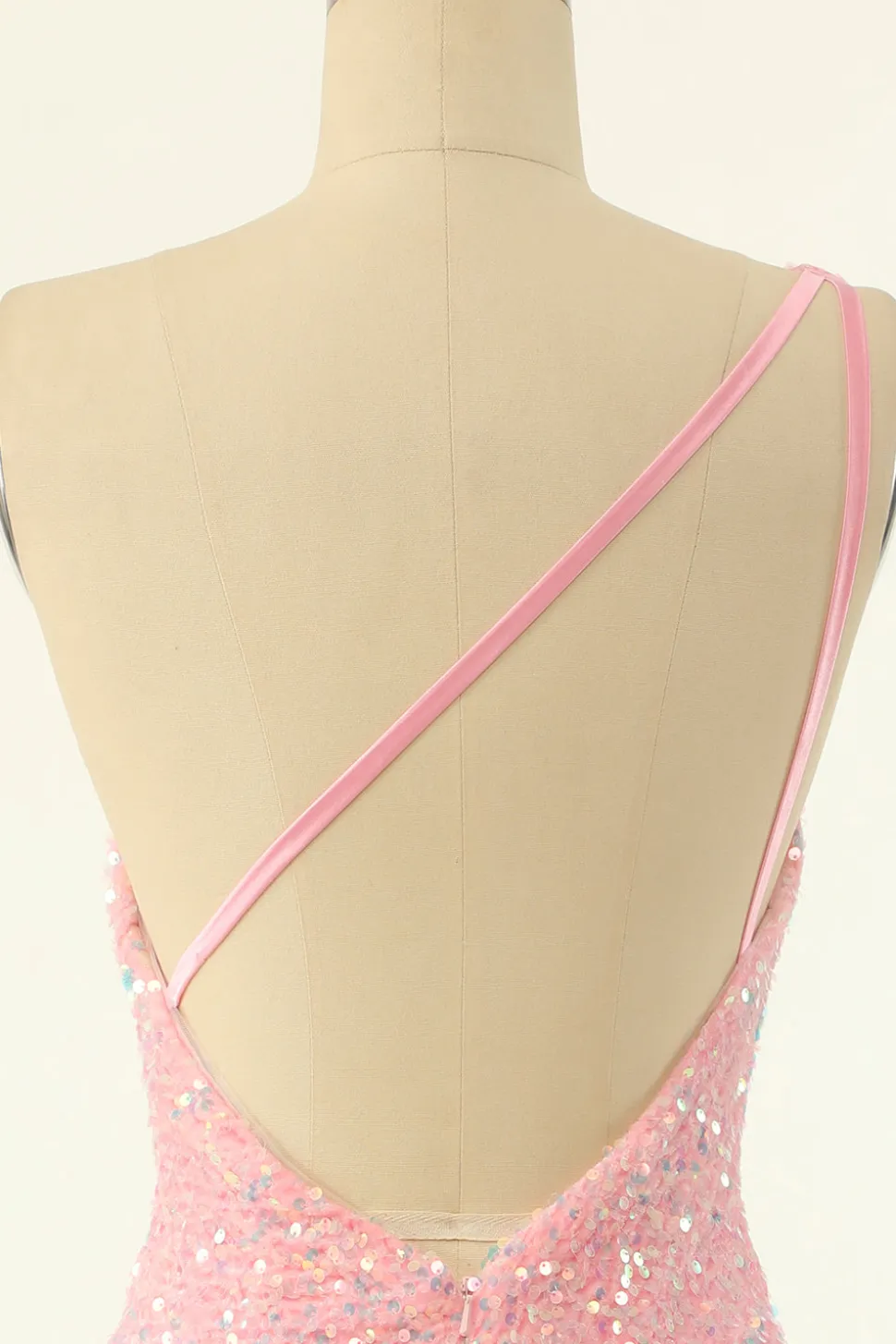 Rosa One Ombro Lantejoulas Vestido de regresso a casa apertado