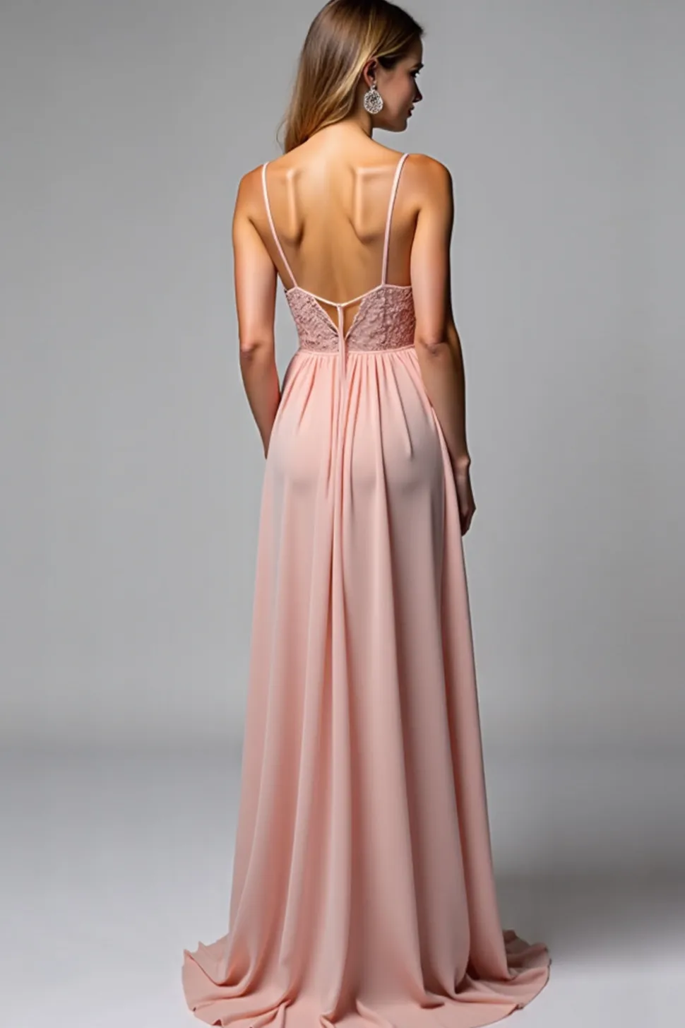 Rosa Poeirenta Alças Finas Chiffon Longo Vestidos Cerimónia com Fenda