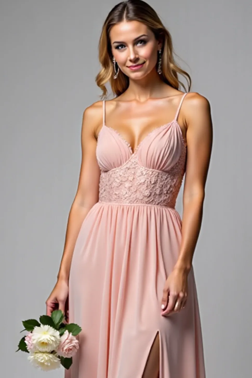 Rosa Poeirenta Alças Finas Chiffon Longo Vestidos Cerimónia com Fenda