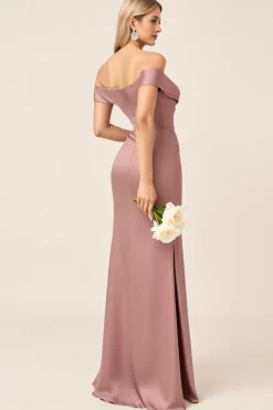Rosa Poeirenta Cetim Fora do Ombro Longo Vestidos de Damas de Honor