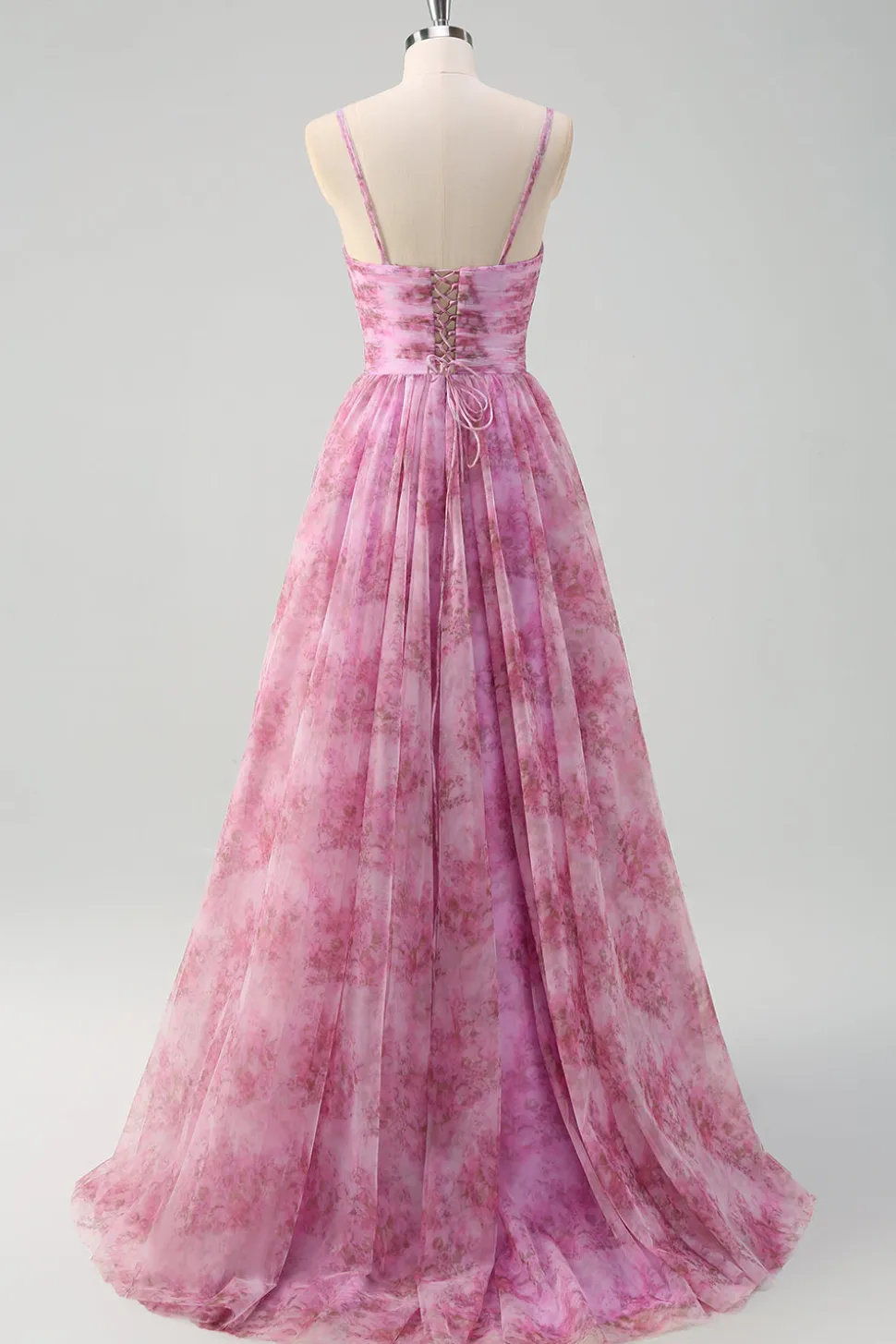 Rosa roxo A-Line Floral Esparguete Correias Longo Vestido de Baile com Fenda