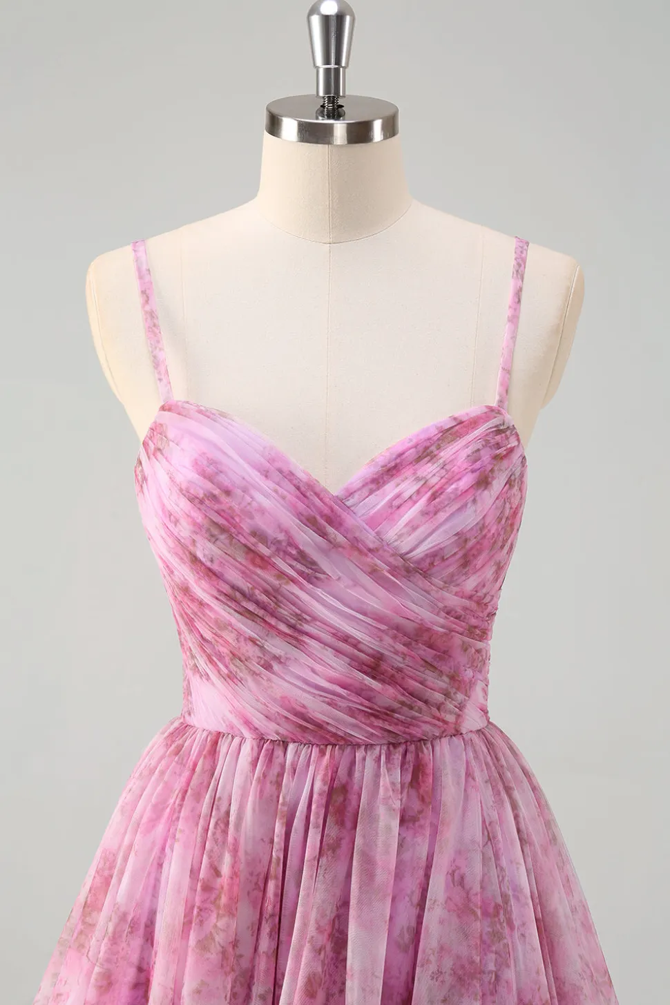 Rosa roxo A-Line Floral Esparguete Correias Longo Vestido de Baile com Fenda