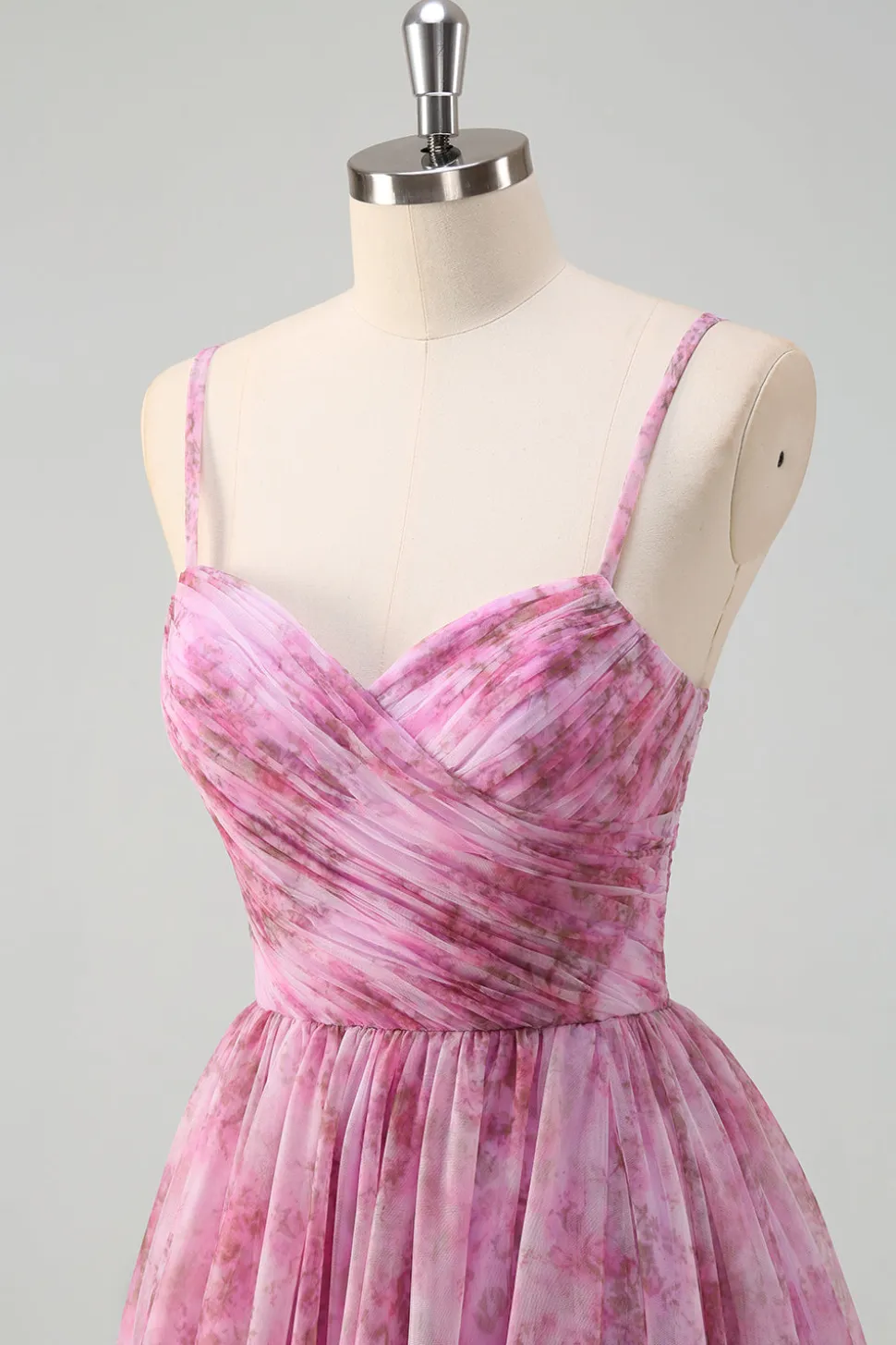 Rosa roxo A-Line Floral Esparguete Correias Longo Vestido de Baile com Fenda
