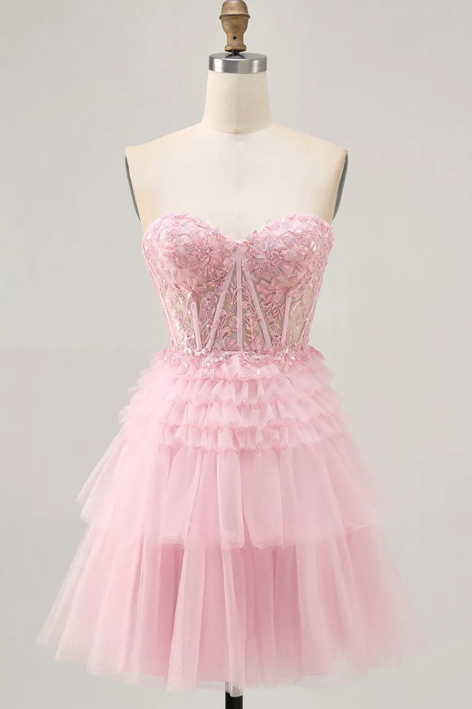 Rosa sem alças Uma linha Corset Homecoming Dress com apliques