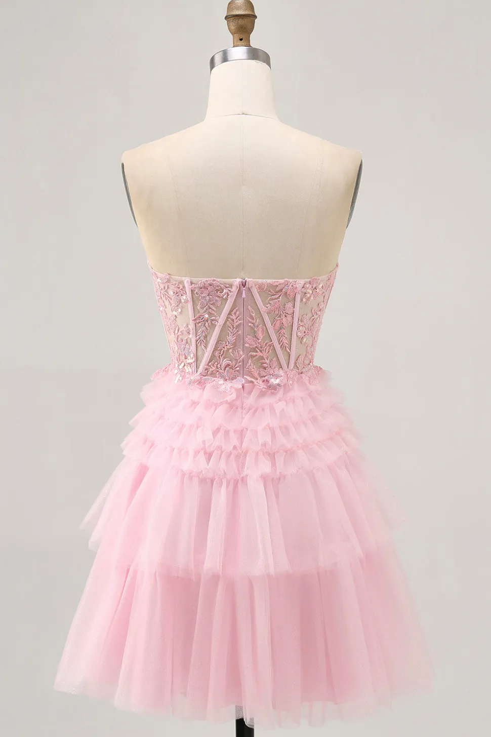 Rosa sem alças Uma linha Corset Homecoming Dress com apliques
