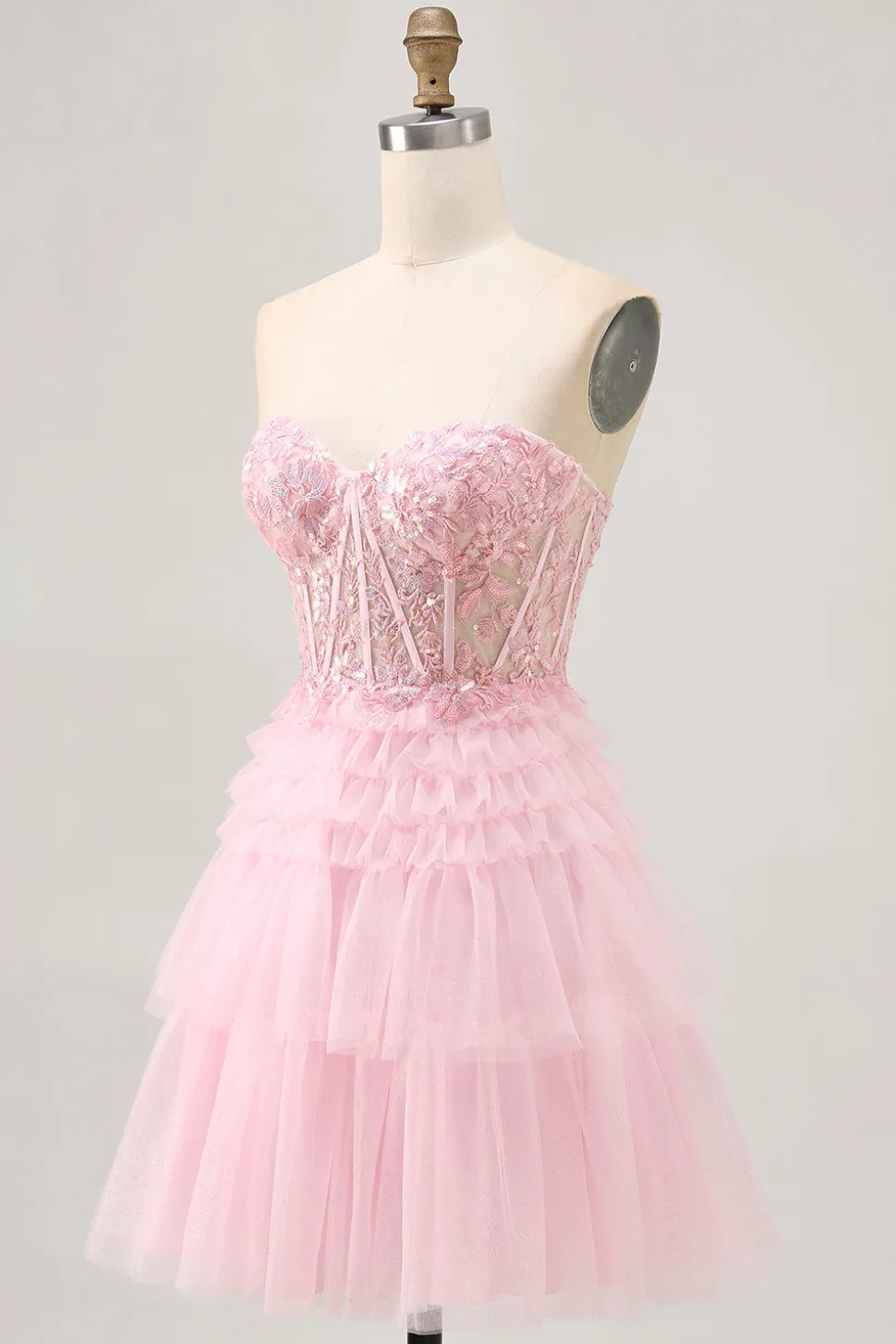 Rosa sem alças Uma linha Corset Homecoming Dress com apliques