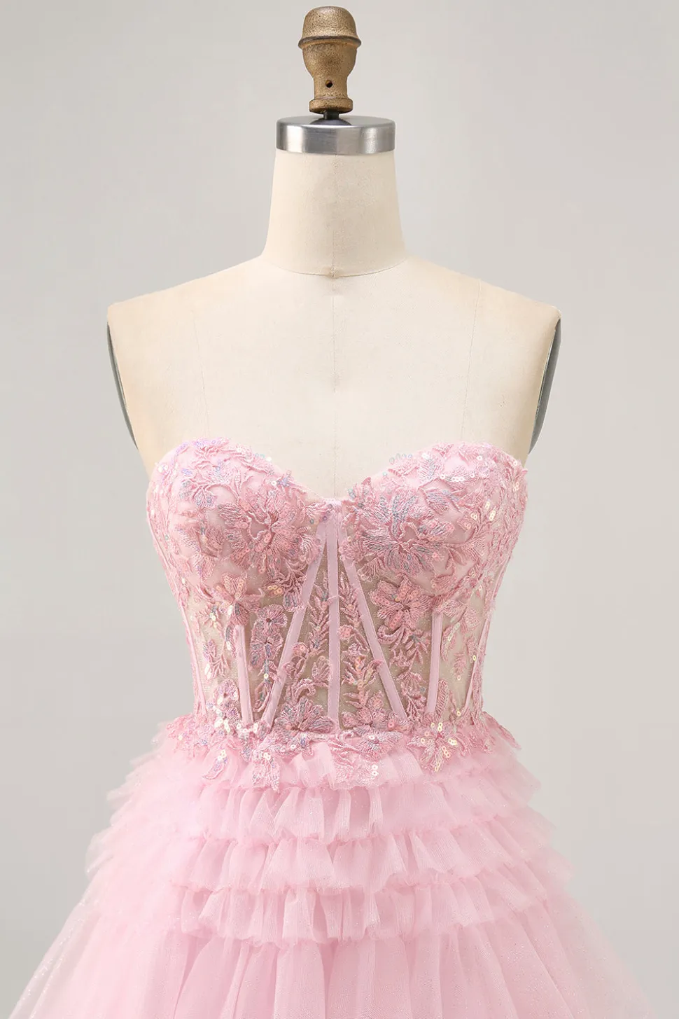 Rosa sem alças Uma linha Corset Homecoming Dress com apliques