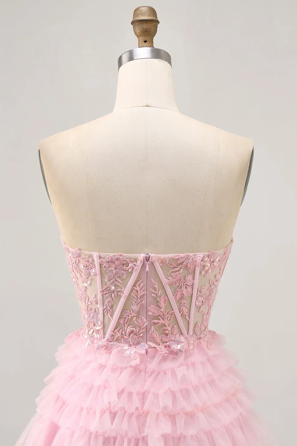 Rosa sem alças Uma linha Corset Homecoming Dress com apliques
