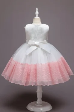 Rosa Sem Mangas Flor Tule Vestido de Menina Com Arco