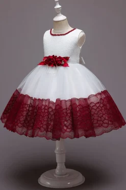 Rosa Sem Mangas Flor Tule Vestido de Menina Com Arco