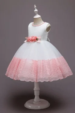 Rosa Sem Mangas Flor Tule Vestido de Menina Com Arco