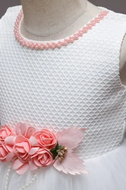 Rosa Sem Mangas Flor Tule Vestido de Menina Com Arco