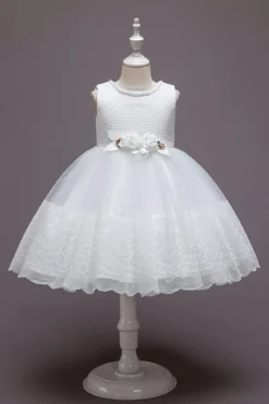 Rosa Sem Mangas Flor Tule Vestido de Menina Com Arco