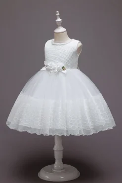 Rosa Sem Mangas Flor Tule Vestido de Menina Com Arco