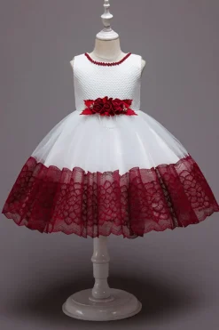 Rosa Sem Mangas Flor Tule Vestido de Menina Com Arco